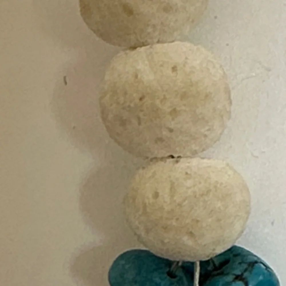 Turquoise and Cream  Coral ceramic boll Beaded Necklace